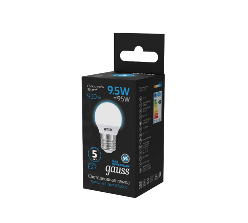 Лампа светодиодная Шар 9.5W 950lm 6500K E27 LED 1/10/100  105102310  Gauss