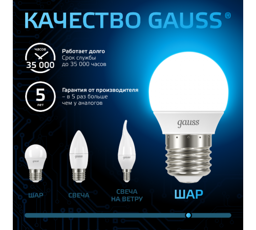 Лампа светодиодная Шар 9.5W 950lm 6500K E27 LED 1/10/100  105102310  Gauss