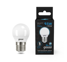 Лампа светодиодная Шар 9.5W 950lm 6500K E27 LED 1/10/100  105102310  Gauss