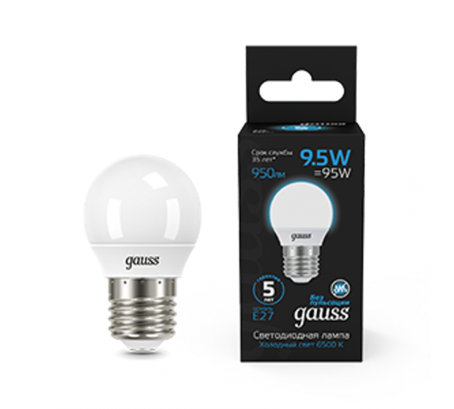Лампа светодиодная Шар 9.5W 950lm 6500K E27 LED 1/10/100  105102310  Gauss