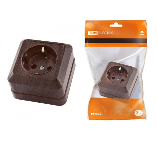 Розетка 2П+3 открытой установки IP20 16А 250В (керамика) бук "Ладога"  SQ1801-0311  TDM