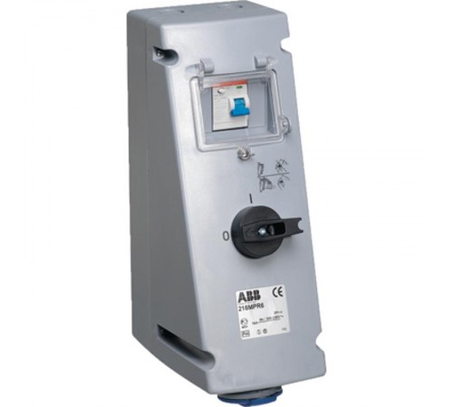 Розетка с рубильником, механической блокировкой и УЗО 232MPR6, 32А, 2Р+Е, IP44, 6ч  2CMA167778R1000  ABB