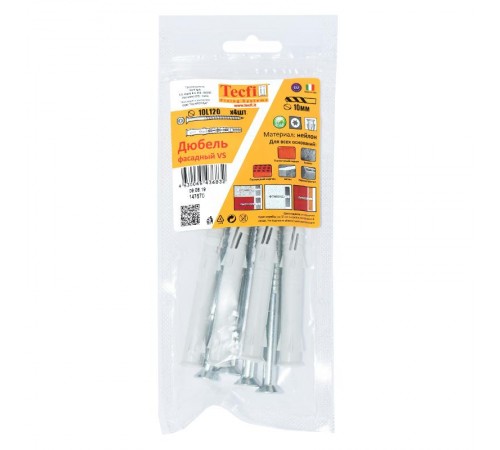 Дюбель фасадн. c шурупом потайн. гол с шлицем TORX 10x120 (4 шт) - пакет  147670  Tecfi