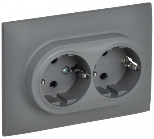 SKANDY Розетка 2-местная с з/к/ш 16А в сб. SK-R07Gr серый  SK-R24-16-K03-F  IEK