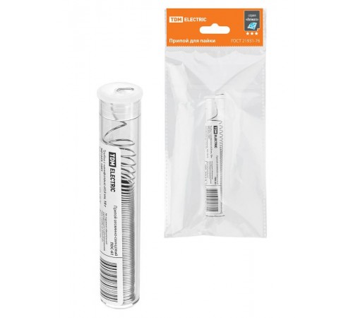 Припой ПОС 61, трубка с канифолью, ГОСТ 21931-76, 0,8 мм, 10 г, колба, серия "Алмаз"  SQ1025-1601  TDM