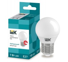 Лампа светодиодная LED 7Вт Е27 220В 4000К G45 шар  LLE-G45-7-230-40-E27  IEK