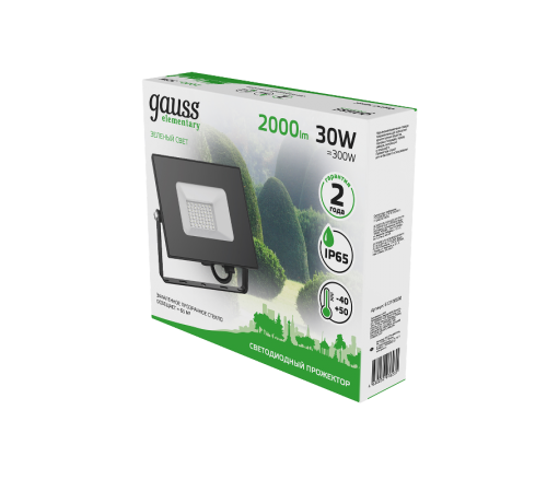 Прожектор светодиодный Elementary 30W 2000lm зеленого свечения 175-265V IP65 черный LED 1/10  613100630  Gauss