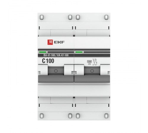 Выключатель автоматический двухполюсный ВА 47-100 100А C 10кА PROxima  mcb47100-2-100C-pro  EKF