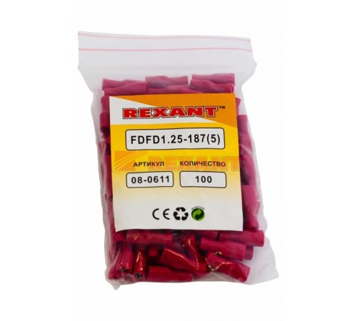 Клемма плоская полностью изолированная гнездо 5 мм 0.5-1.5 мм (РППи-м 1.5-(4.8))  08-0611  REXANT