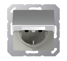 Штепсельная розетка SCHUKO 16A 250V~ с защитой от детей; с крышкой; термопласт; алюминий  A1520BFKIKLAL  Jung
