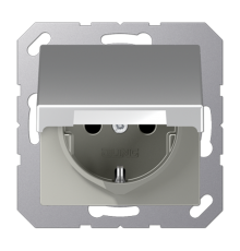 Штепсельная розетка SCHUKO 16A 250V~ с защитой от детей; с крышкой; термопласт; алюминий  A1520BFKIKLAL  Jung