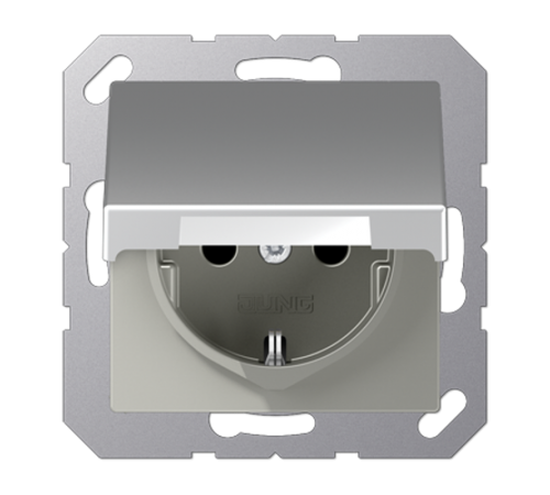 Штепсельная розетка SCHUKO 16A 250V~ с защитой от детей; с крышкой; термопласт; алюминий  A1520BFKIKLAL  Jung