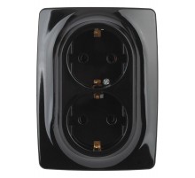 12-2108-06  Розетка 2-ая с заземлением со шторками, 16A-250В, IP20, Эра12, чёрный  Б0036447  ЭРА