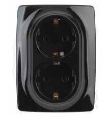 12-2108-06  Розетка 2-ая с заземлением со шторками, 16A-250В, IP20, Эра12, чёрный  Б0036447  ЭРА