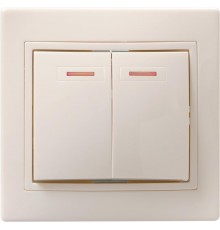 КВАРТА Кремовый Выключатель 2-клавишный с индикацией 10А ВС10-2-1-ККм EVK21-K33-10-DM  GENERICA
