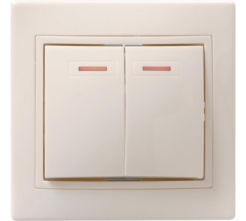 КВАРТА Кремовый Выключатель 2-клавишный с индикацией 10А ВС10-2-1-ККм EVK21-K33-10-DM  GENERICA