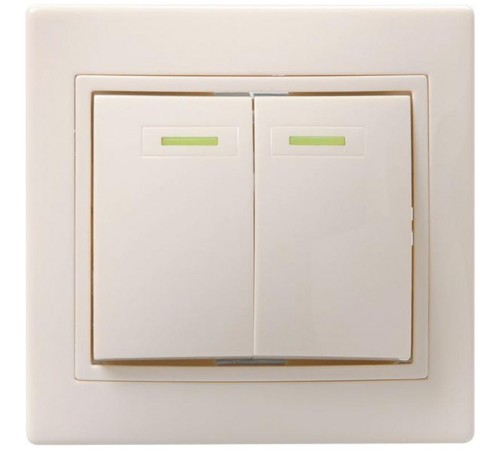 КВАРТА Кремовый Выключатель 2-клавишный с индикацией 10А ВС10-2-1-ККм EVK21-K33-10-DM  GENERICA