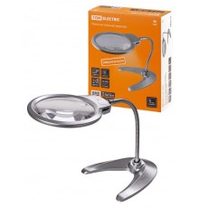 Лупа настольная круглая, d 125 мм, 2-х/5-ти крат. увел., опора, гиб. штанга, LED подсв., 3хААА,  SQ1025-0902  TDM