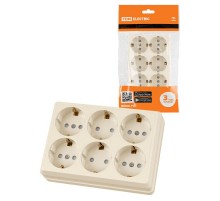 Розетка шестиместная 2П+3 открытой установки IP20 16A с защитными шторками сл.кость "Ладога"  SQ1801-0247  TDM