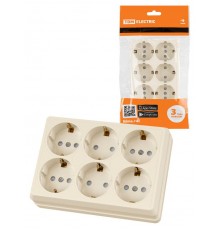 Розетка шестиместная 2П+3 открытой установки IP20 16A с защитными шторками сл.кость "Ладога"  SQ1801-0247  TDM