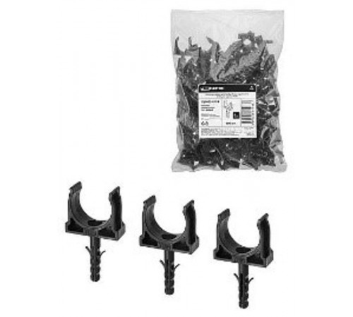 Крепеж-клипса для трубы 25 мм с дюбелем (100 шт.) черная   SQ0405-0193  TDM