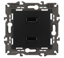 14-4110-05 Устройство зарядное USB, 230В/5В-2100мА, IP20, Эра Elegance, антрацит  Б0034373  ЭРА