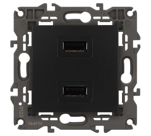 14-4110-05 Устройство зарядное USB, 230В/5В-2100мА, IP20, Эра Elegance, антрацит  Б0034373  ЭРА