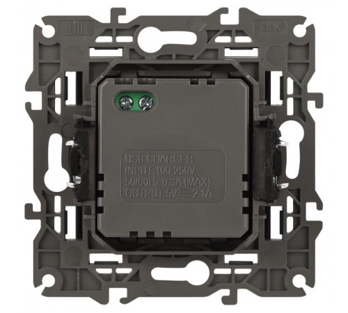 14-4110-05 Устройство зарядное USB, 230В/5В-2100мА, IP20, Эра Elegance, антрацит  Б0034373  ЭРА