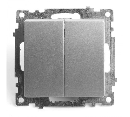 Выключатель 2-клавишный (механизм) 250В, 10А, серия Катрин, серебро, GLS10-7104-03  39578  STEKKER