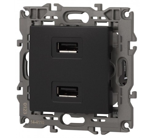 14-4110-05 Устройство зарядное USB, 230В/5В-2100мА, IP20, Эра Elegance, антрацит  Б0034373  ЭРА