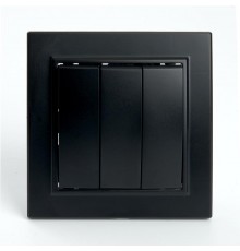Выключатель электрический 3-клавишный, серия Эрна, PSW10-9007-03, черный  39924  STEKKER