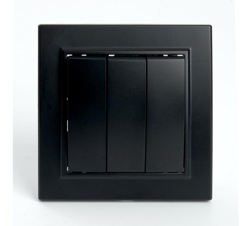 Выключатель электрический 3-клавишный, серия Эрна, PSW10-9007-03, черный  39924  STEKKER