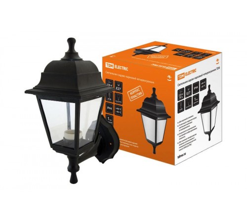 Светильник садово-парковый НБУ 04-60-001 60Вт ЛН/КЛЛ/LED Е27 IP44 четырехгранник, настенный, пластик, черный  SQ0330-0704  TDM