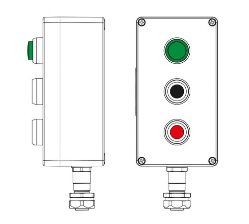 Взрывозащищенный пост управления из полиэстера CPE-P-04-(1xLG(250)-1xP1B(11)-1xP1R(11))-1xKAEPM2MHK-20(C)1Ex d e IIC Т5 Gb / Ex tbIIIC T95°C Db IP66/К