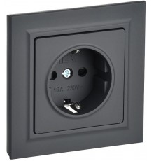 BRITE Розетка с заземлением со шторками 16А в сборе РСР14-1-0-БрГ графит  BR-R14-16-K53-F  IEK