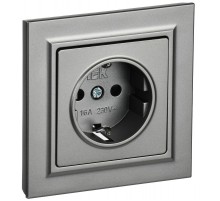 BRITE Розетка с заземлением со шторками 16А в сборе РСР14-1-0-БрС сталь  BR-R14-16-K46-F  IEK