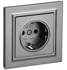 BRITE Розетка с заземлением со шторками 16А в сборе РСР14-1-0-БрС сталь  BR-R14-16-K46-F  IEK
