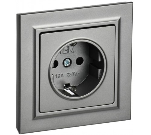 BRITE Розетка с заземлением со шторками 16А в сборе РСР14-1-0-БрС сталь  BR-R14-16-K46-F  IEK