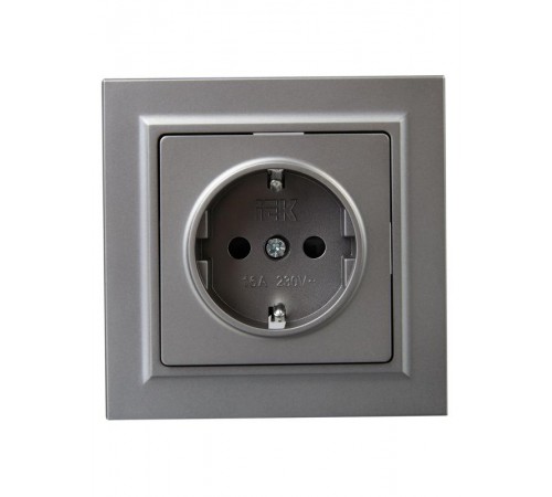 BRITE Розетка с заземлением со шторками 16А в сборе РСР14-1-0-БрС сталь  BR-R14-16-K46-F  IEK