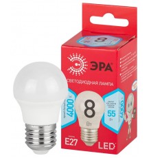 Лампа светодиодная RED LINE LED P45-8W-840-E27 R E27 / Е27 8Вт шар нейтральный белый свет  Б0049645  ЭРА