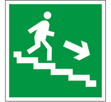 Пиктограмма (Пластина) BL-3015B.E13 "Напр. к эвакуац. выходу по лестн. вниз (прав.)"  a14591  Белый свет