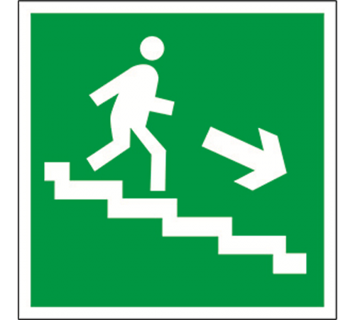 Пиктограмма (Пластина) BL-3015B.E13 "Напр. к эвакуац. выходу по лестн. вниз (прав.)"  a14591  Белый свет