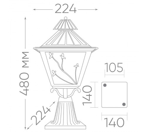 Светильник декоративный уличный PL634 60W 230V E27 224*224*480мм черное золото, на постамент  11644  Feron