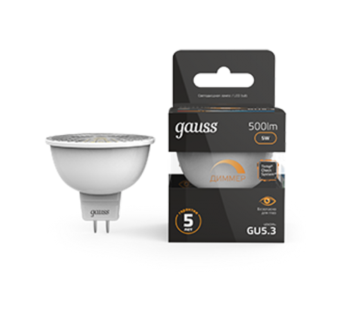 Лампа светодиодная LED 5Вт GU5.3-dim 220В 3000К MR16 диммируемая  101505105-D  Gauss