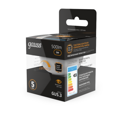 Лампа светодиодная LED 5Вт GU5.3-dim 220В 3000К MR16 диммируемая  101505105-D  Gauss