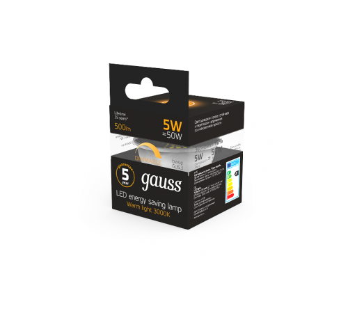 Лампа светодиодная LED 5Вт GU5.3-dim 220В 3000К MR16 диммируемая  101505105-D  Gauss