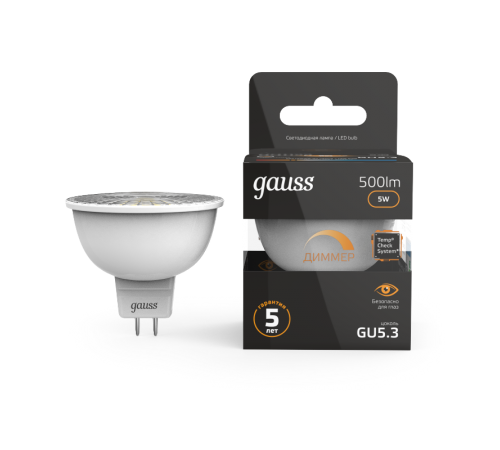 Лампа светодиодная LED 5Вт GU5.3-dim 220В 3000К MR16 диммируемая  101505105-D  Gauss