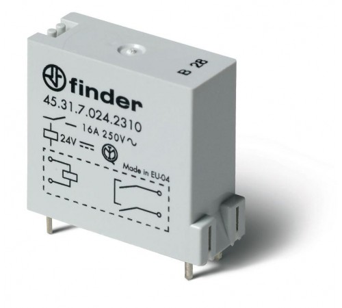 Низкопрофильное миниатюрное электромеханическое реле; монтаж на печатную плату; выводы с шагом 3.5мм; 1NO 16A; контакты AgNi  453170240310  Finder