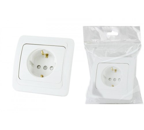 Розетка 2П+З 16А  c защитными шторками белая "Валдай" (пром. упаковка)  SQ1804-0028  TDM