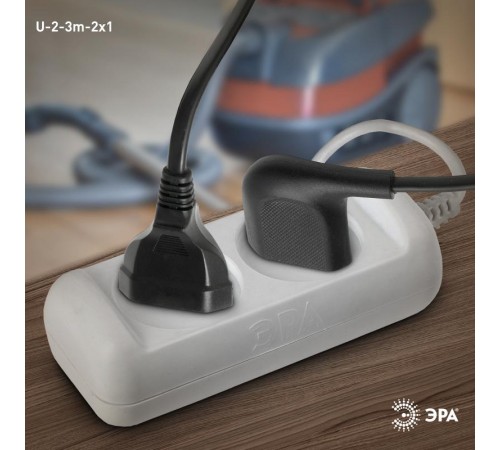 Удлинитель U-2-3m  ЭРА без зазeмл., 2х1мм2, 10А, ПВС, 2гн, 3м  Б0028360  ЭРА